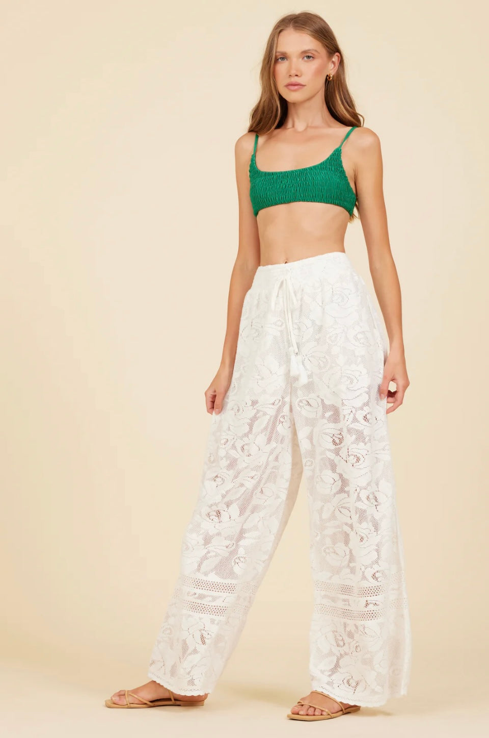 White Lace Crochet Mix Flare Pants