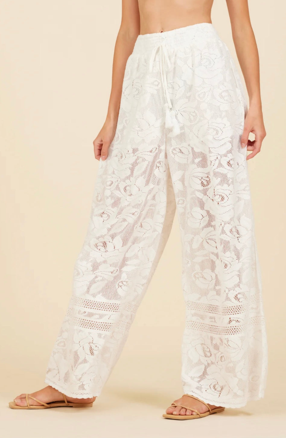 White Lace Crochet Mix Flare Pants