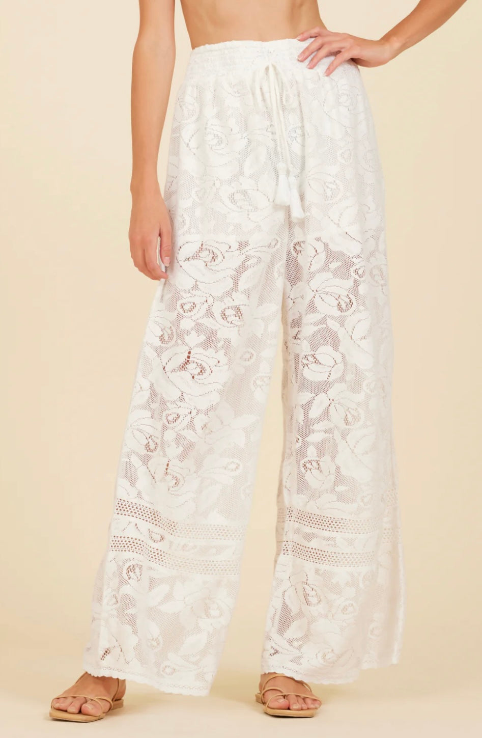 White Lace Crochet Mix Flare Pants