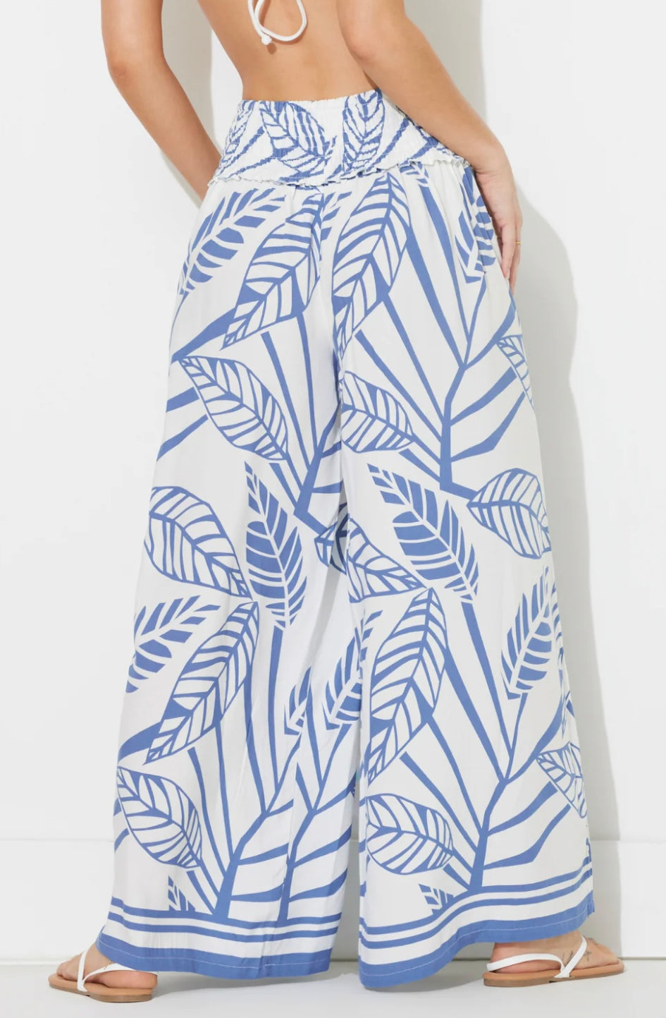 Navy Abstract Leaf Printed Rayon Pant