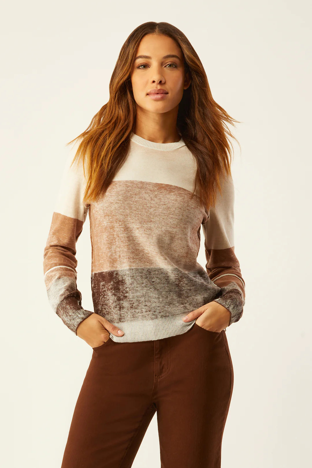 REVERSE PRINT JERSEY CREW NECK - CAMEL COMBO