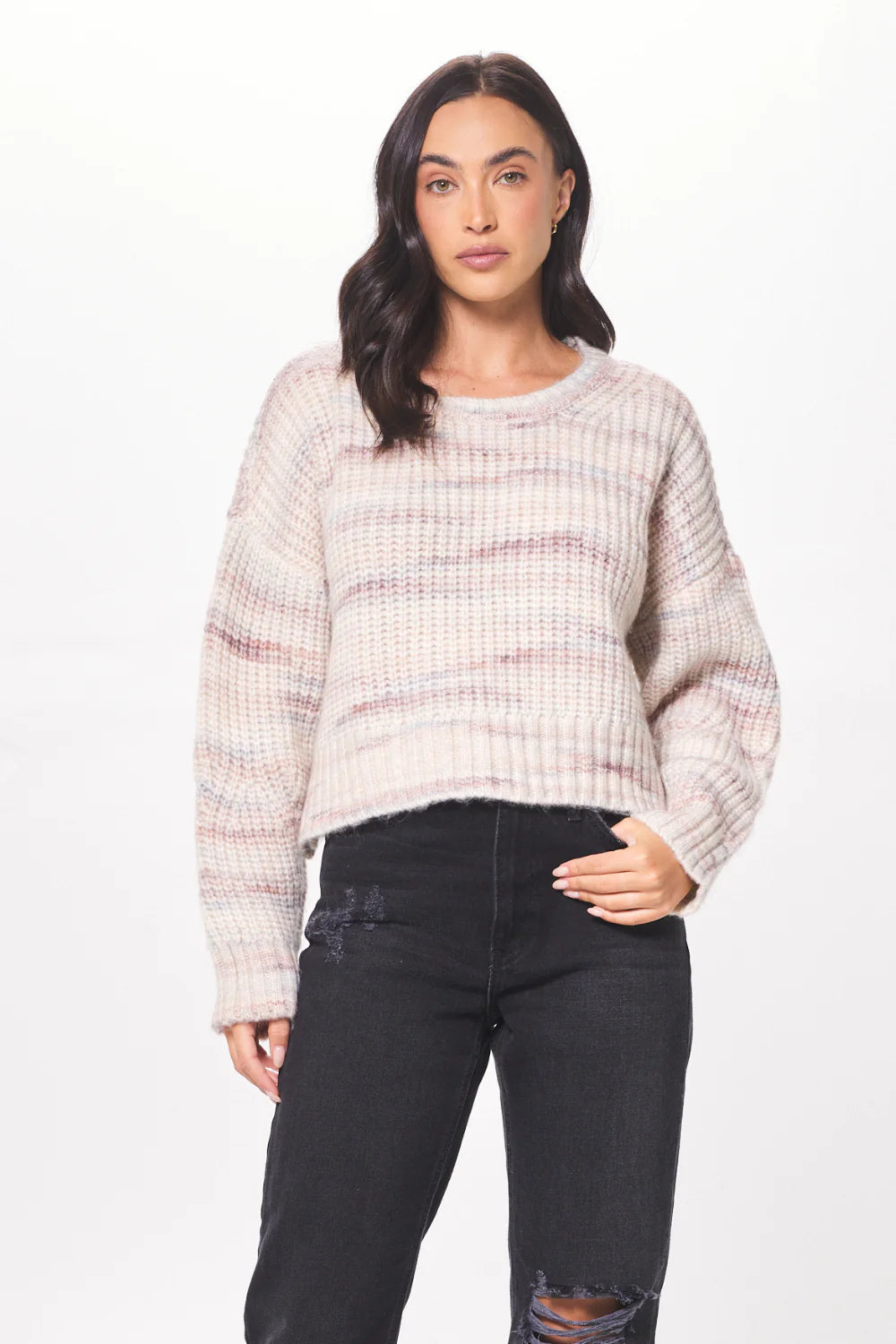 CREAM W/ MULTI MIXED KNIT SWEATER