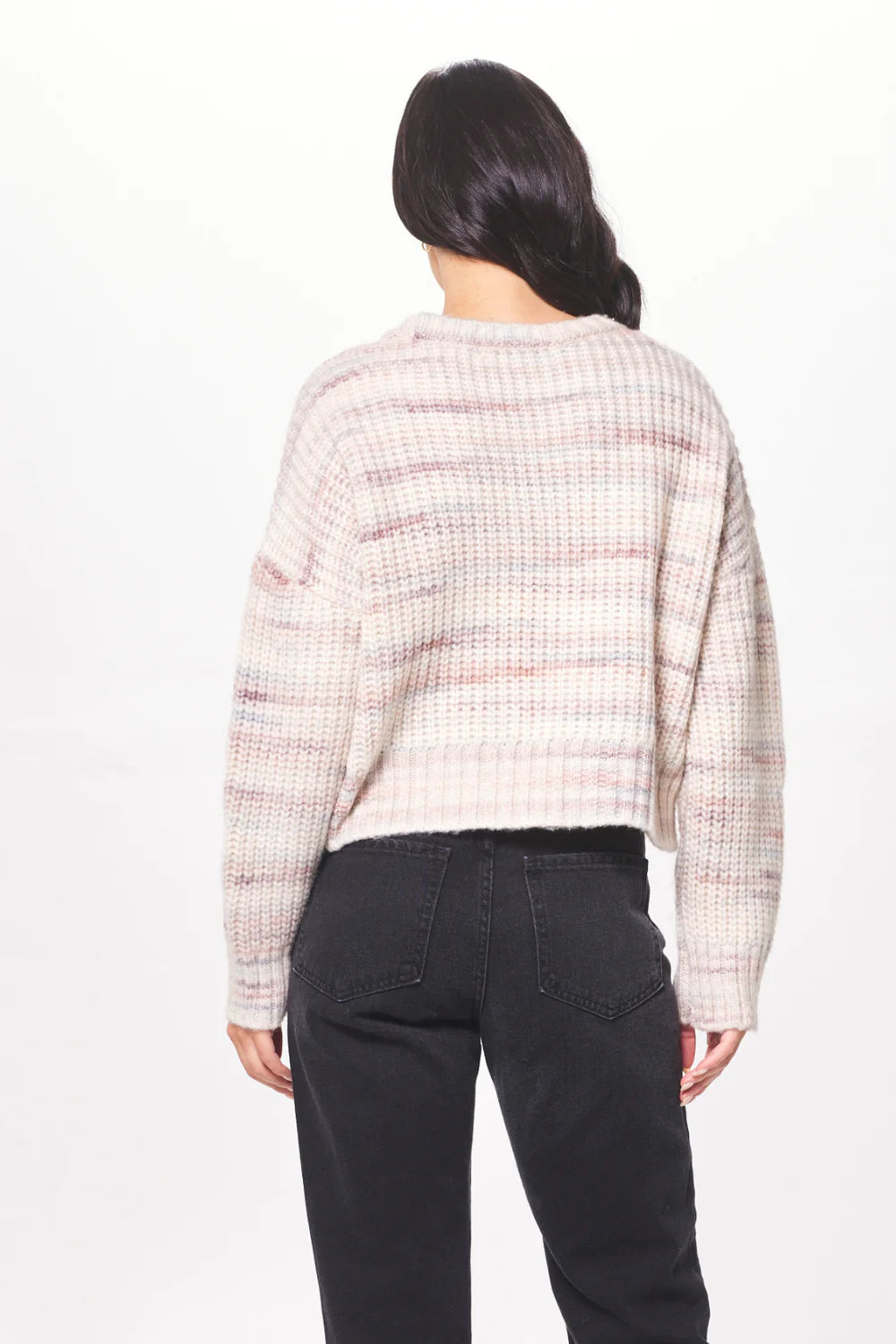CREAM W/ MULTI MIXED KNIT SWEATER