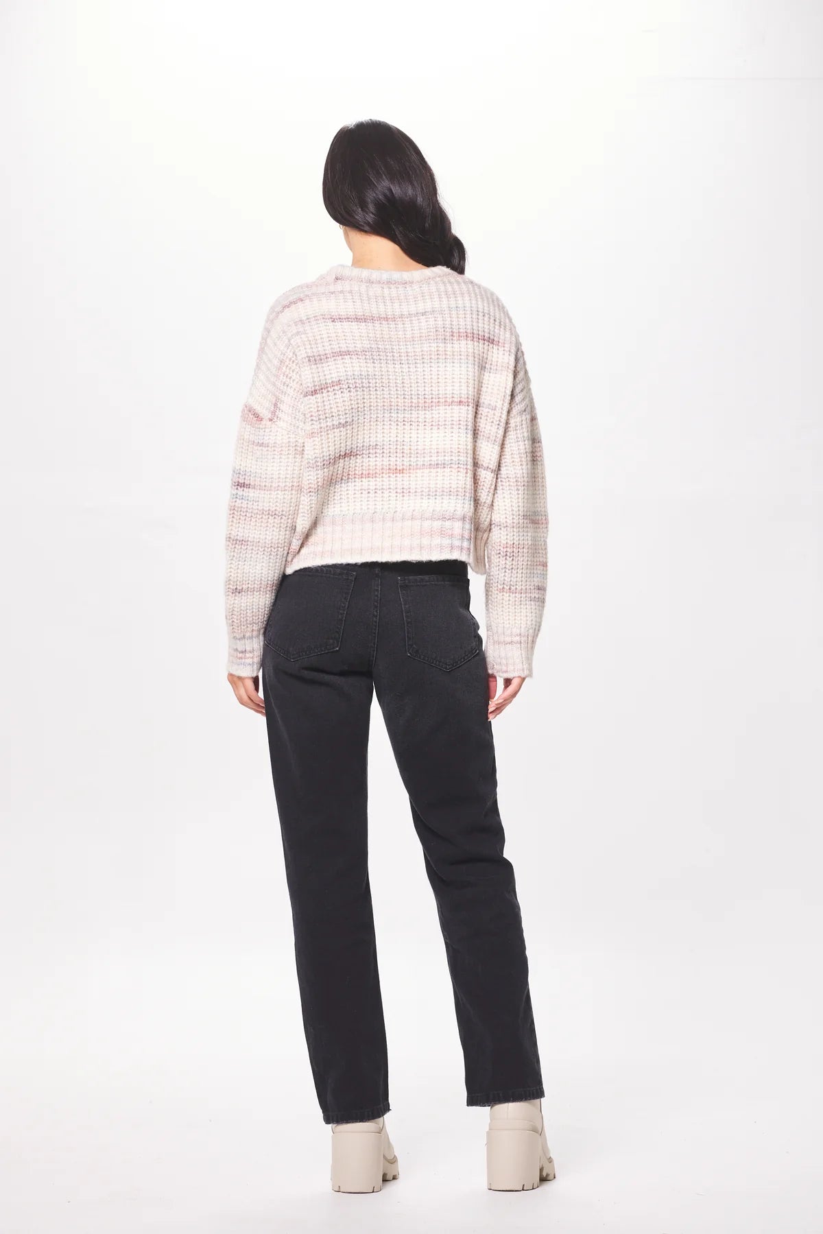 CREAM W/ MULTI MIXED KNIT SWEATER