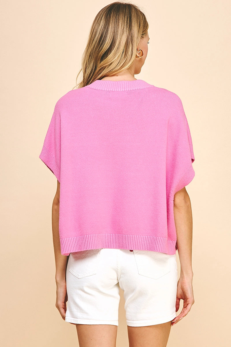 Dropped Shoulder Sweater Top - Pink