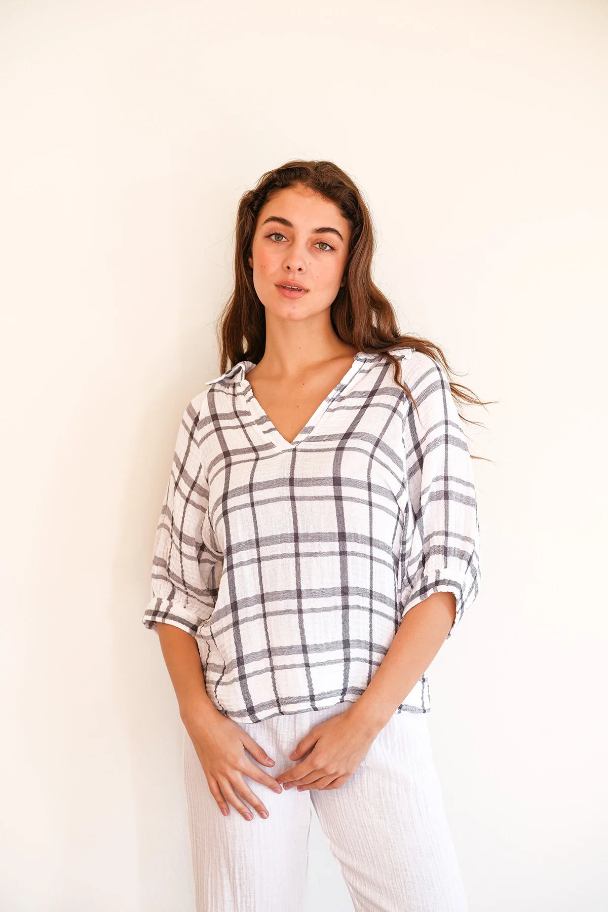 Ashley Top - White Plaid