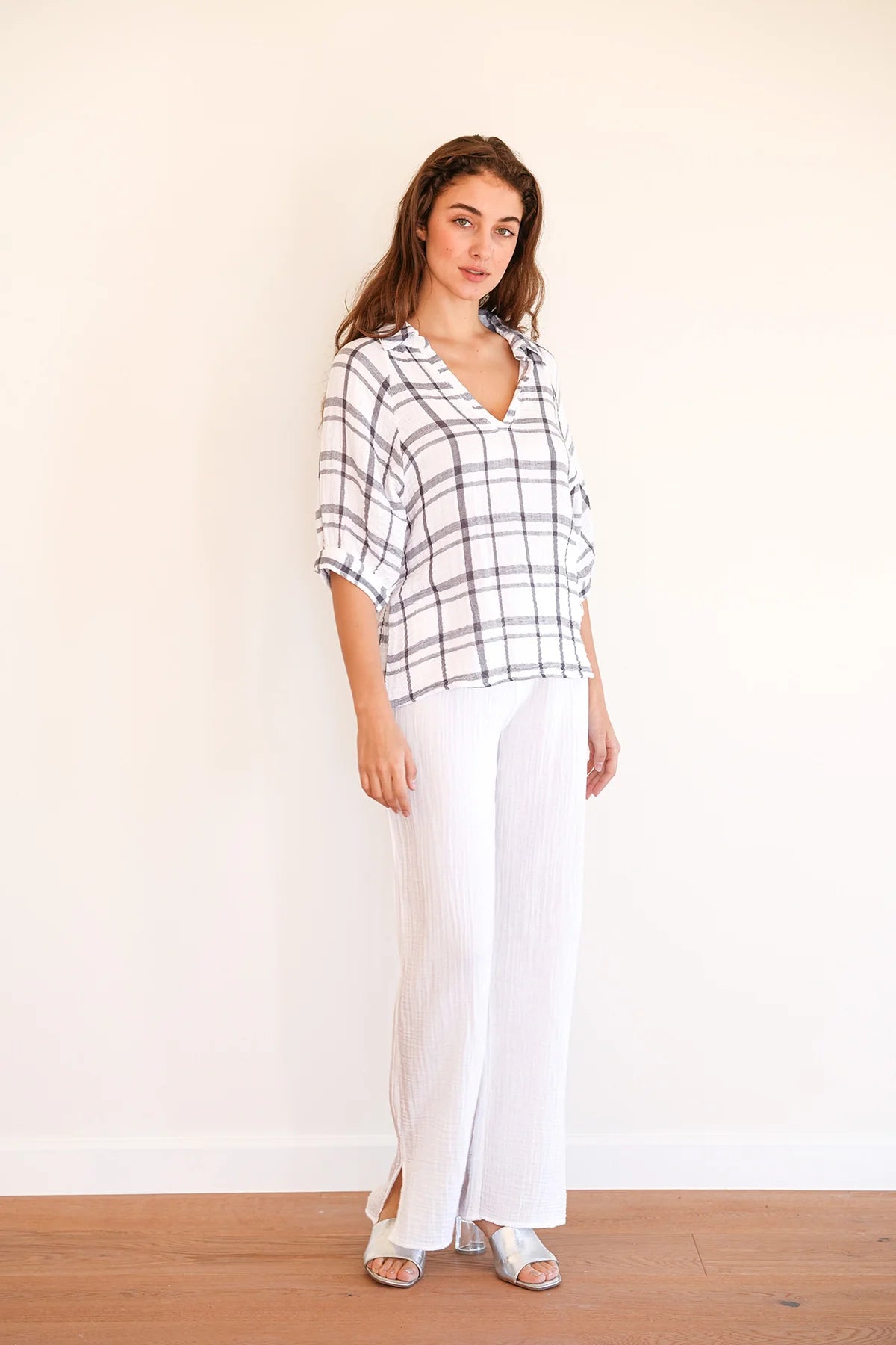 Ashley Top - White Plaid