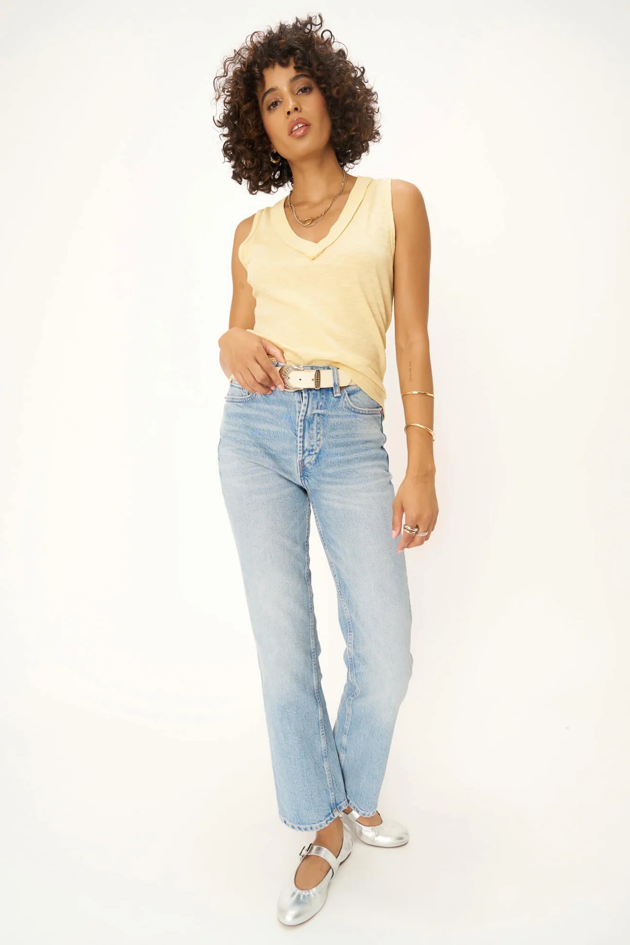 LET ME KNOW RELAXED SLUB V NECK TANK - HONEY CREAM