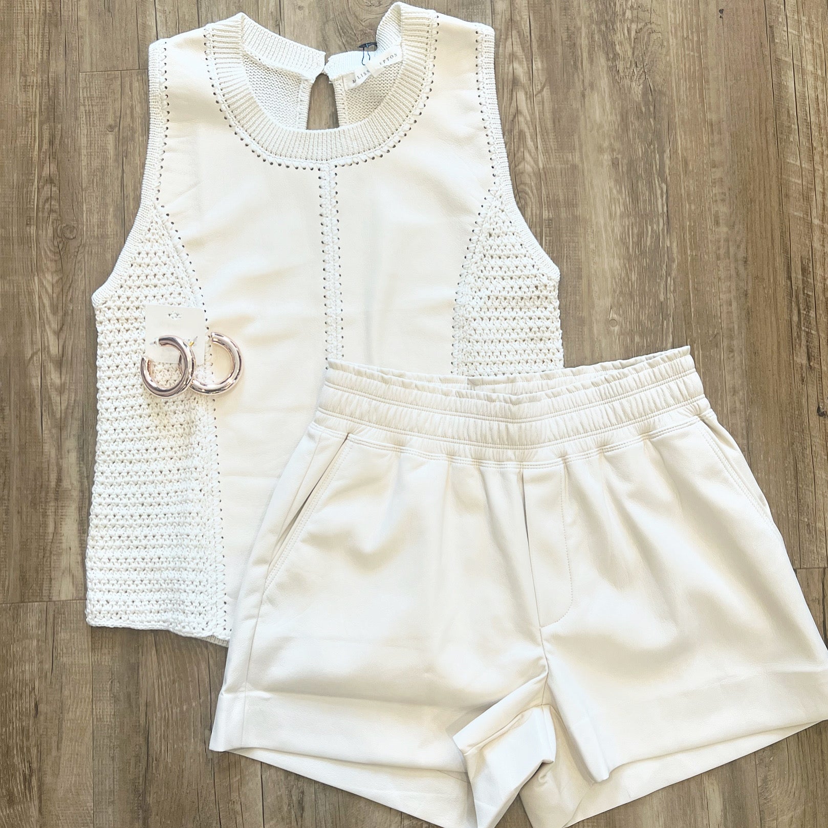 Saulo Cream Mixed Media Top