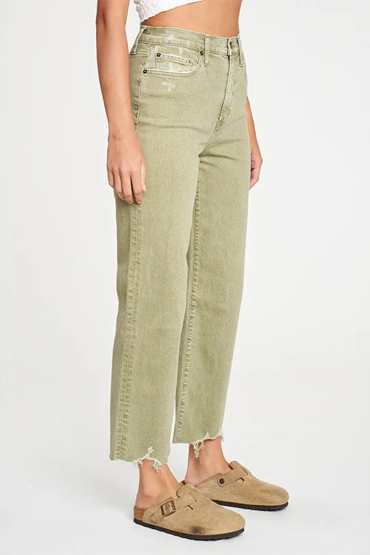 PLEASER HIGH RISE WIDE ANKLE IN MATCHA