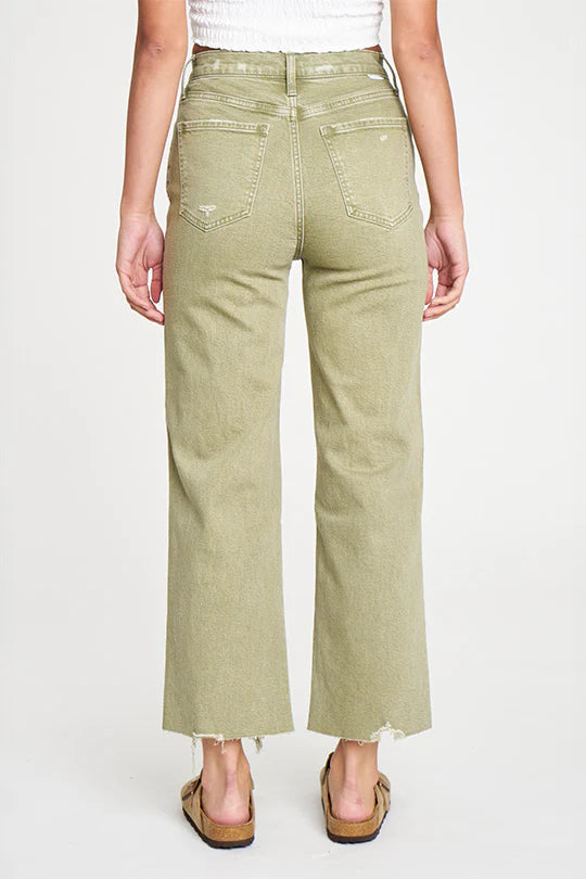 PLEASER HIGH RISE WIDE ANKLE IN MATCHA