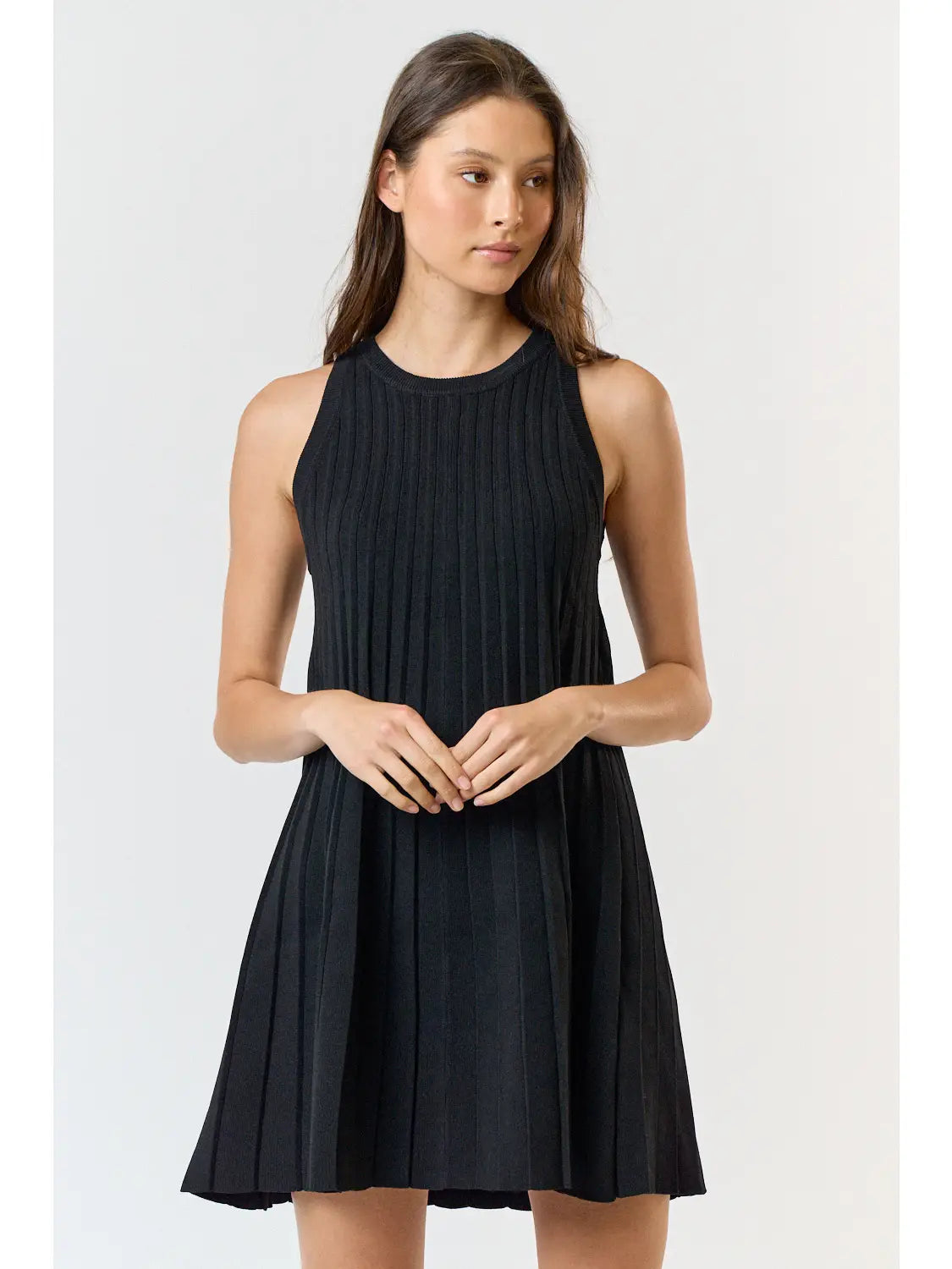 Pleated Sleeveless Sweater Midi Dress