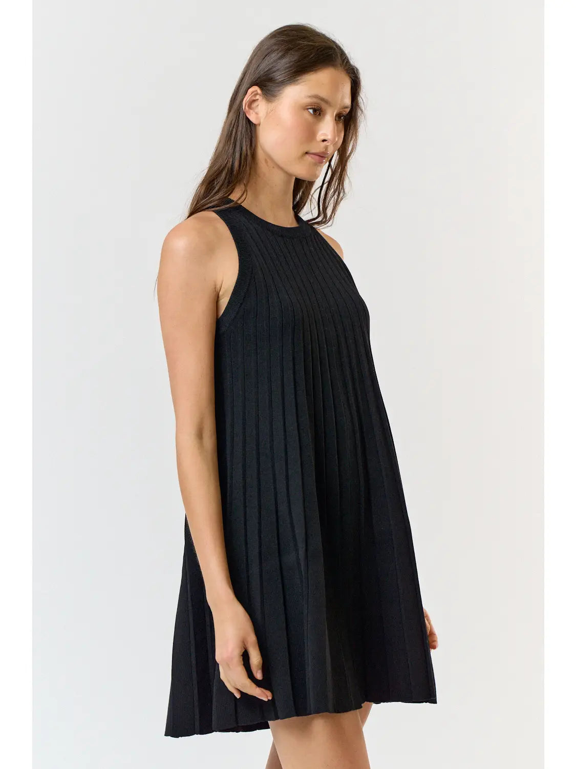 Pleated Sleeveless Sweater Midi Dress