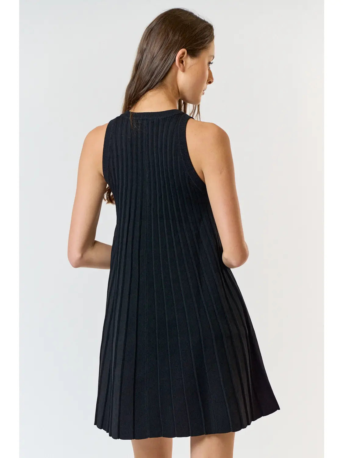 Pleated Sleeveless Sweater Midi Dress