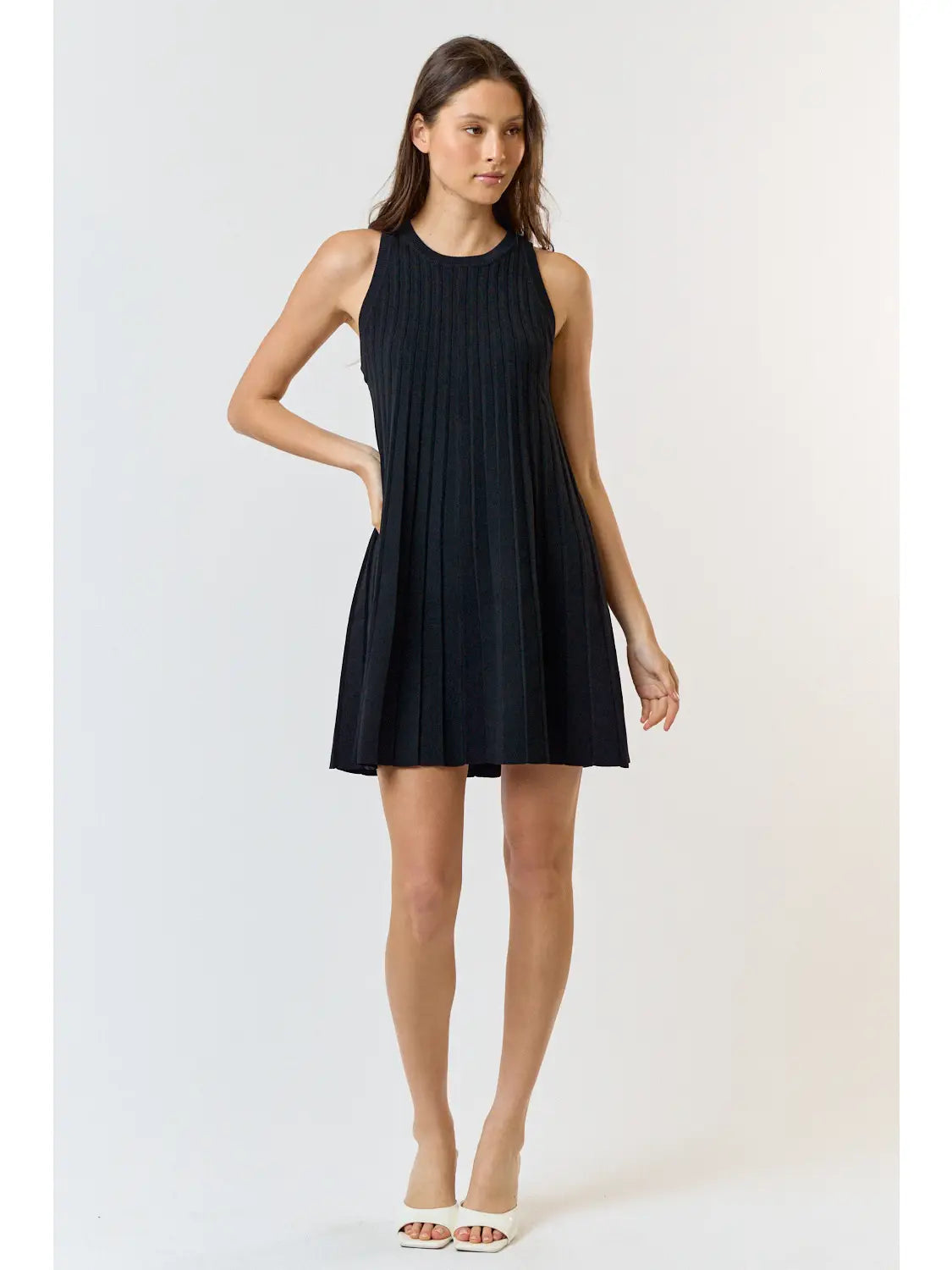 Pleated Sleeveless Sweater Midi Dress