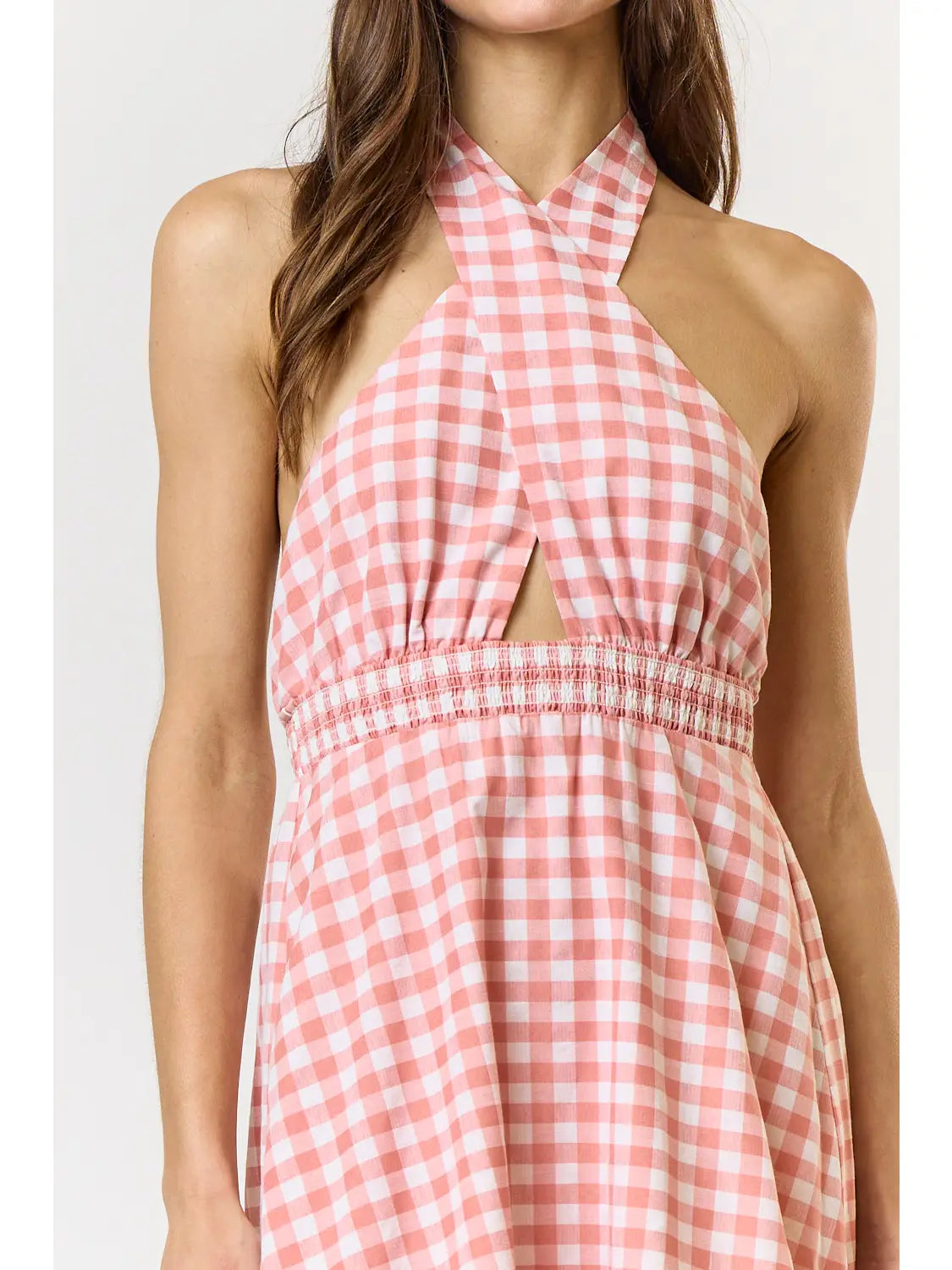 Plaid Crossed Halter Open Back Maxi Dress