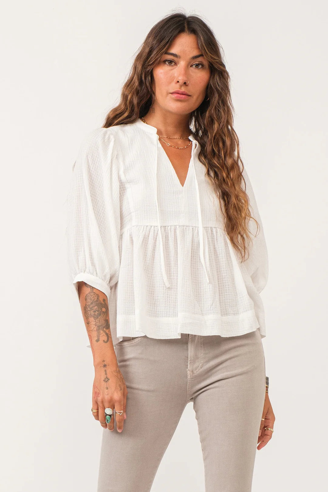 MALIA V-NECK TOP WHITE
