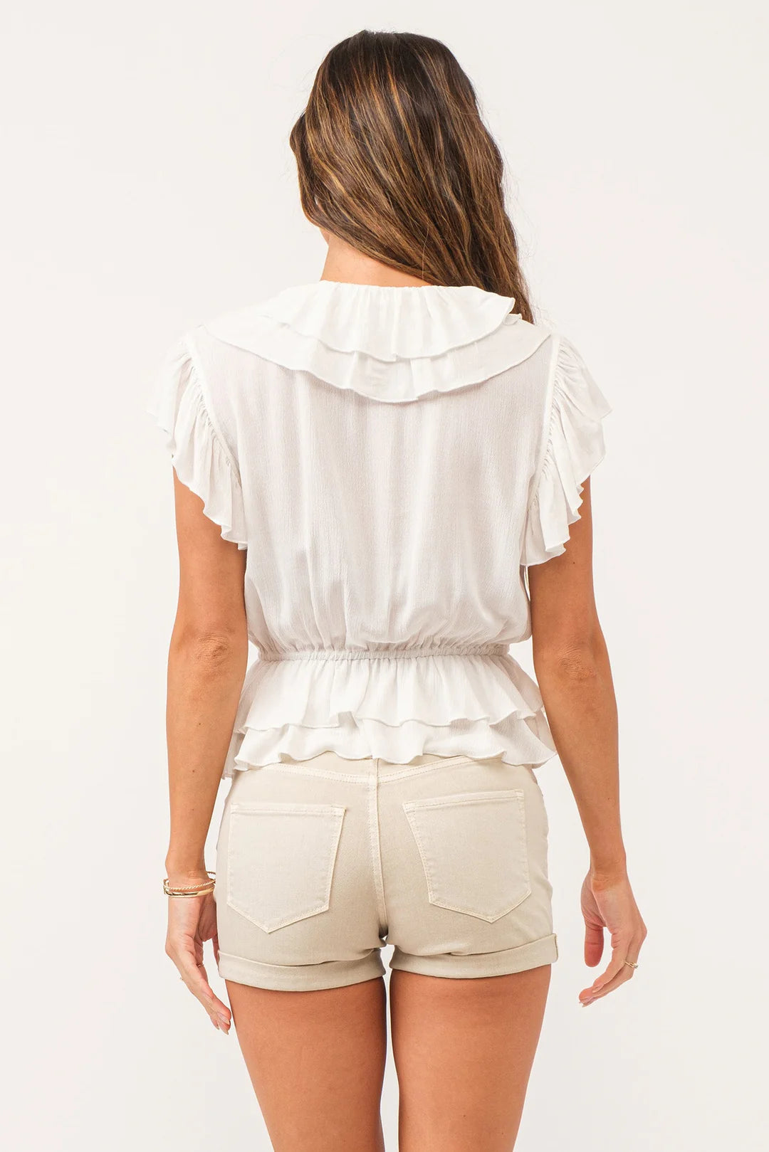 TRISTEN MULTI RUFFLE TOP WHITE