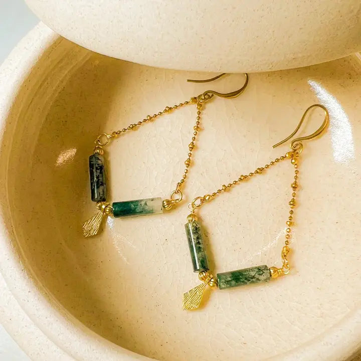 Foresta: Moss Agate Chandelier "V" Earring