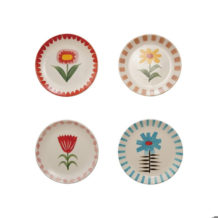 7"Rd Stoneware Plate w Flower