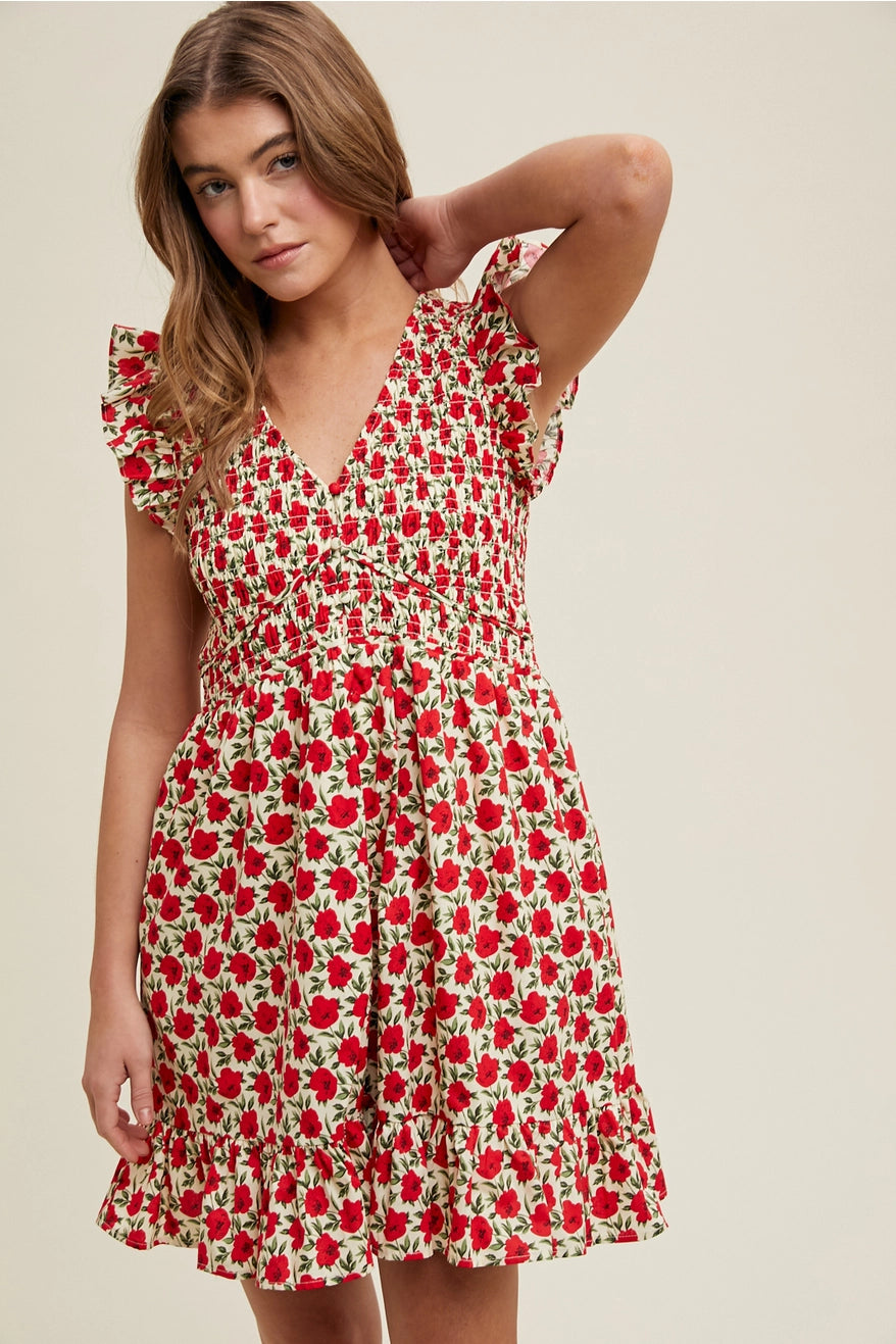 Floral Ruffle Sleeve Mini Dress