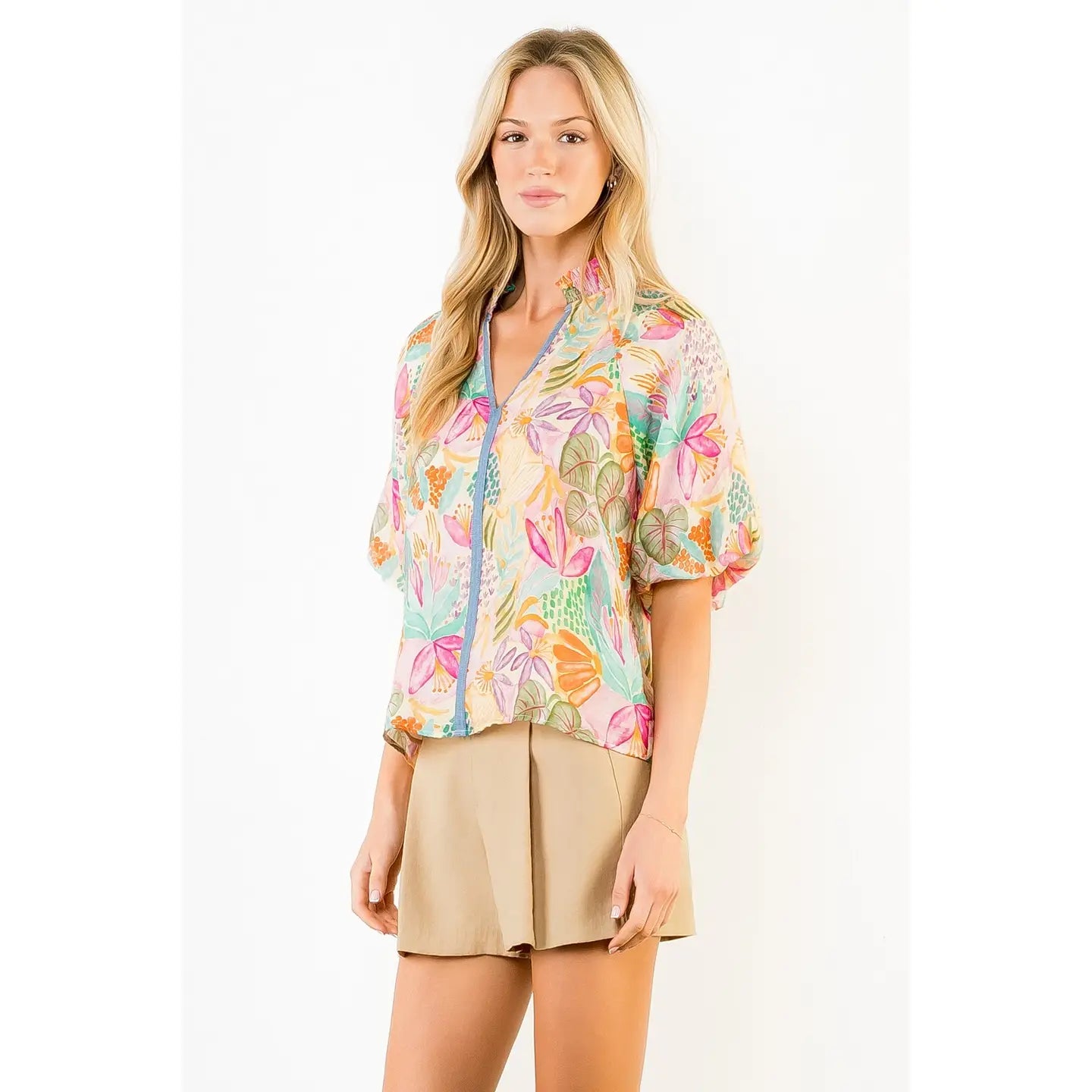 Floral Print Puff Sleeve Top
