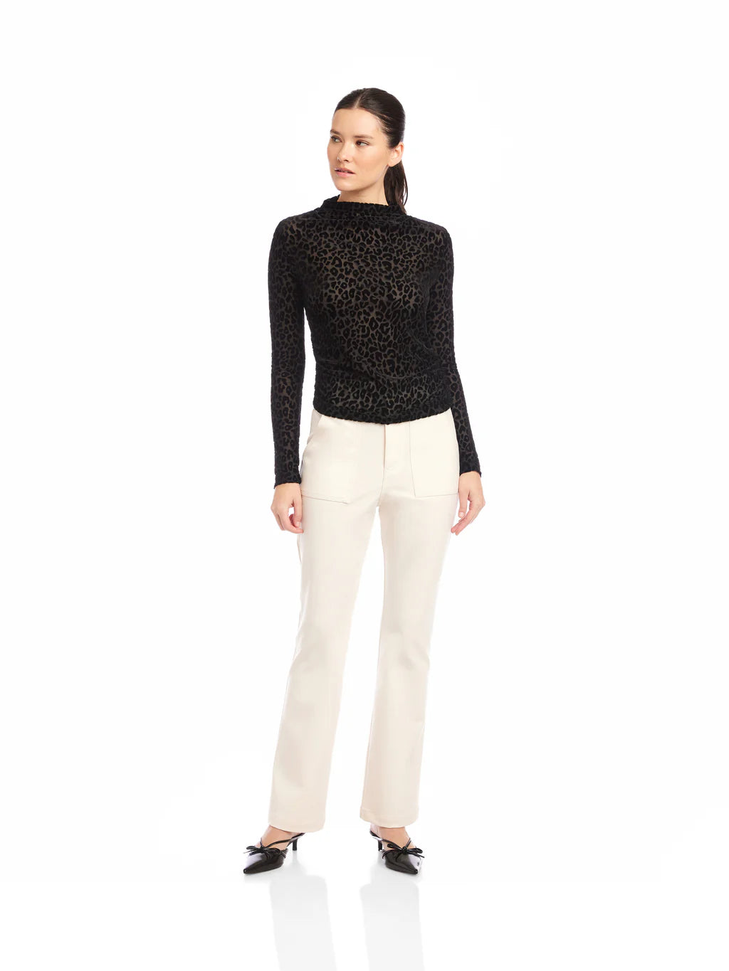 KHAMI VELVET BURNOUT SHIRRED TOP