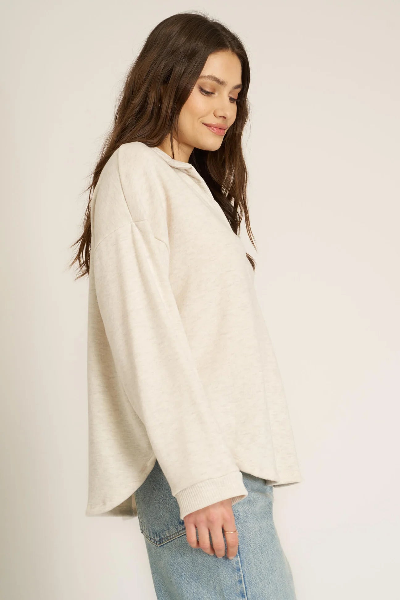 CHIARA COZY COLLARED PULLOVER - OATMEAL