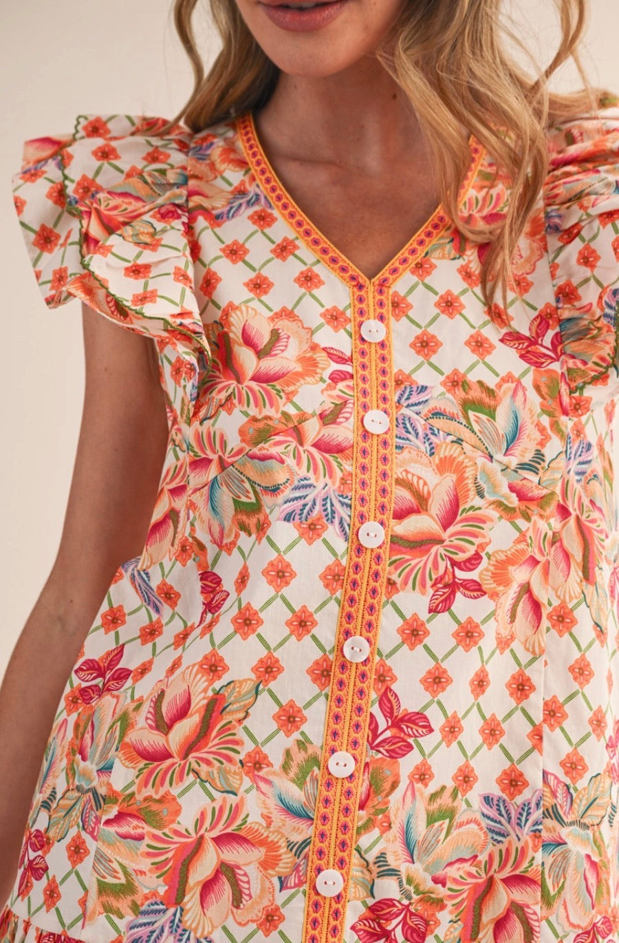 Floral Print Flutter Sleeve Mini Dress