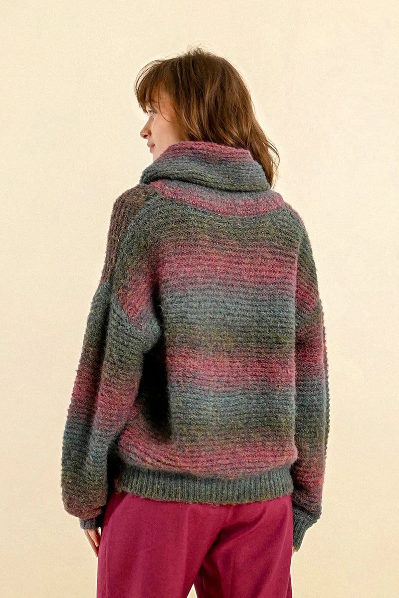 TIE & DYE KNIT WIDE TURTLENECK SWEATER