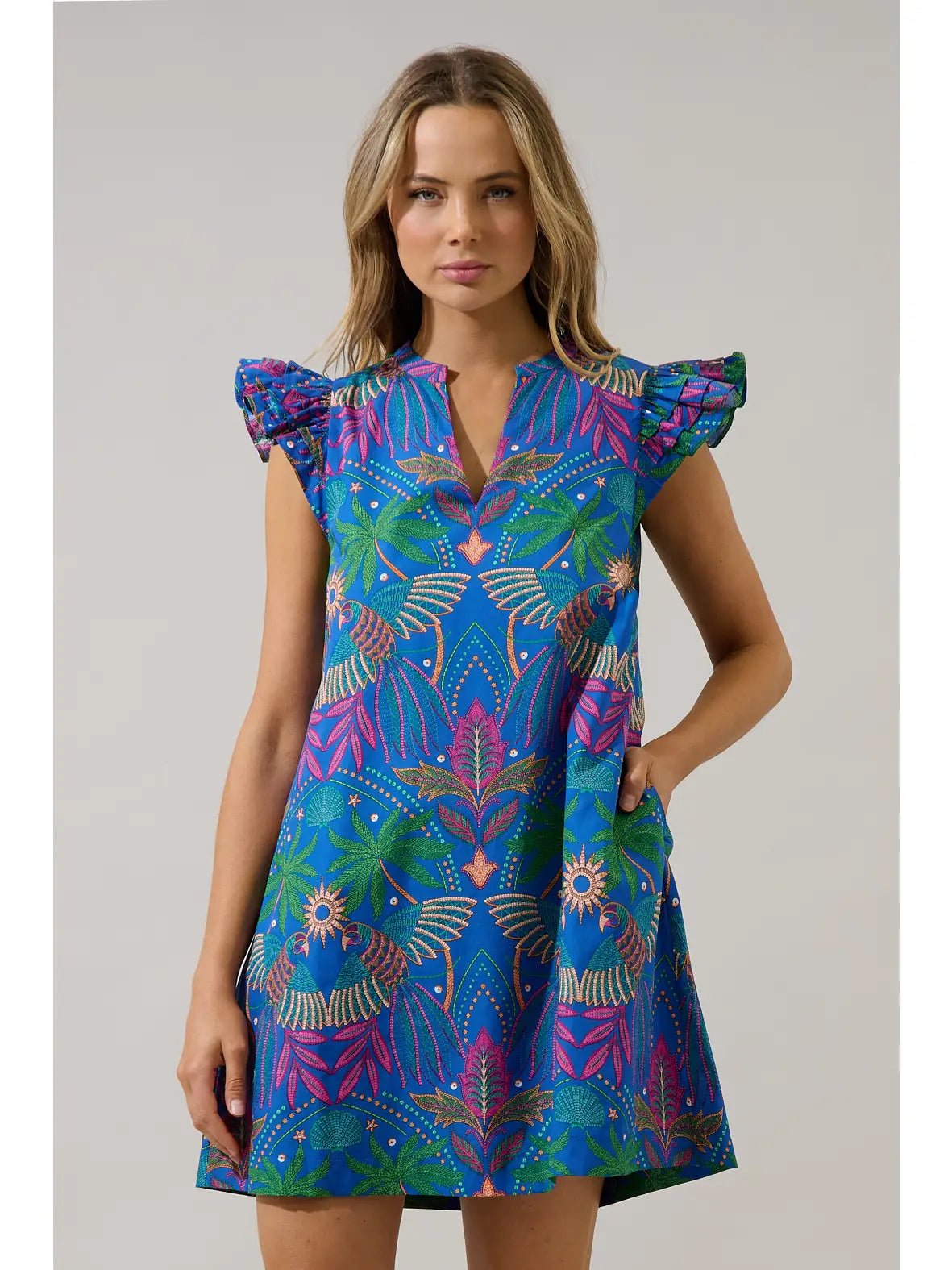 Yori Tropical Evalyn Ruffle Mini Dress