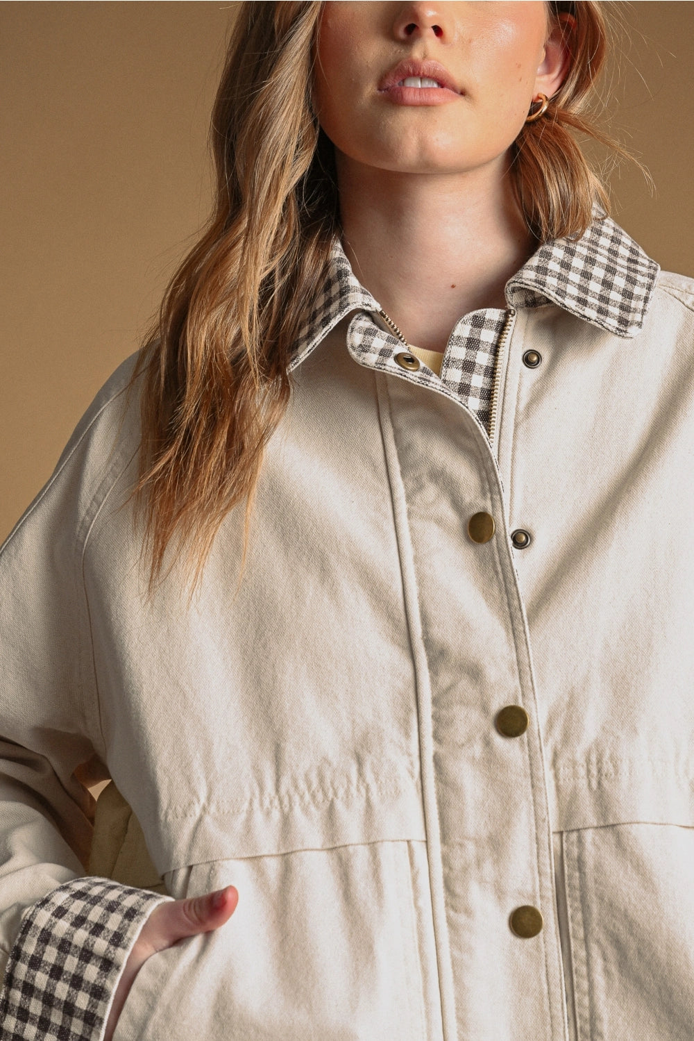 Gingham Collared Twill Jacket