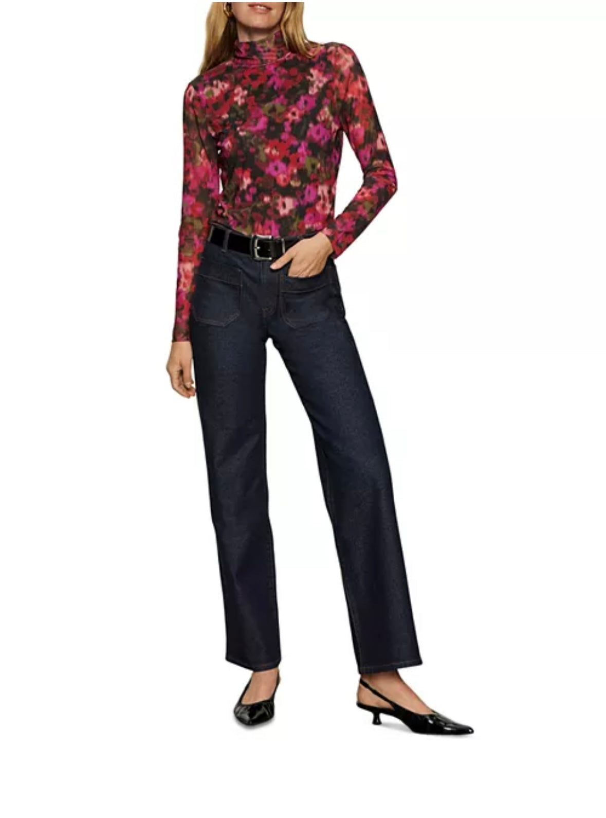 Floral Mock Neck Mesh Top