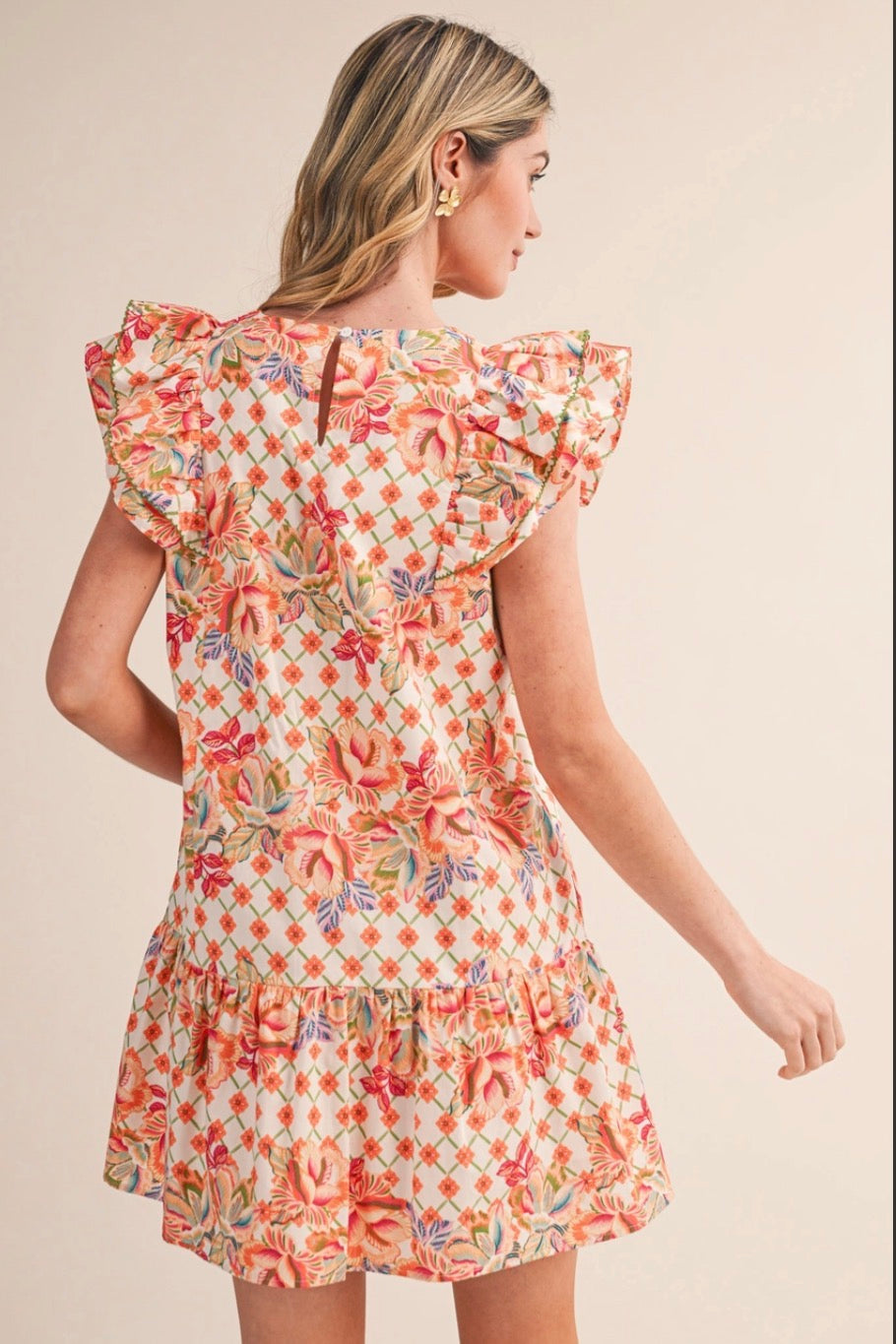 Floral Print Flutter Sleeve Mini Dress