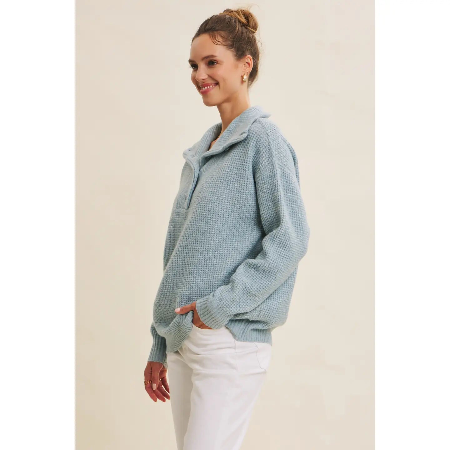 Planet-Friendly Essential Wool Waffle Knit Pullover Sweater