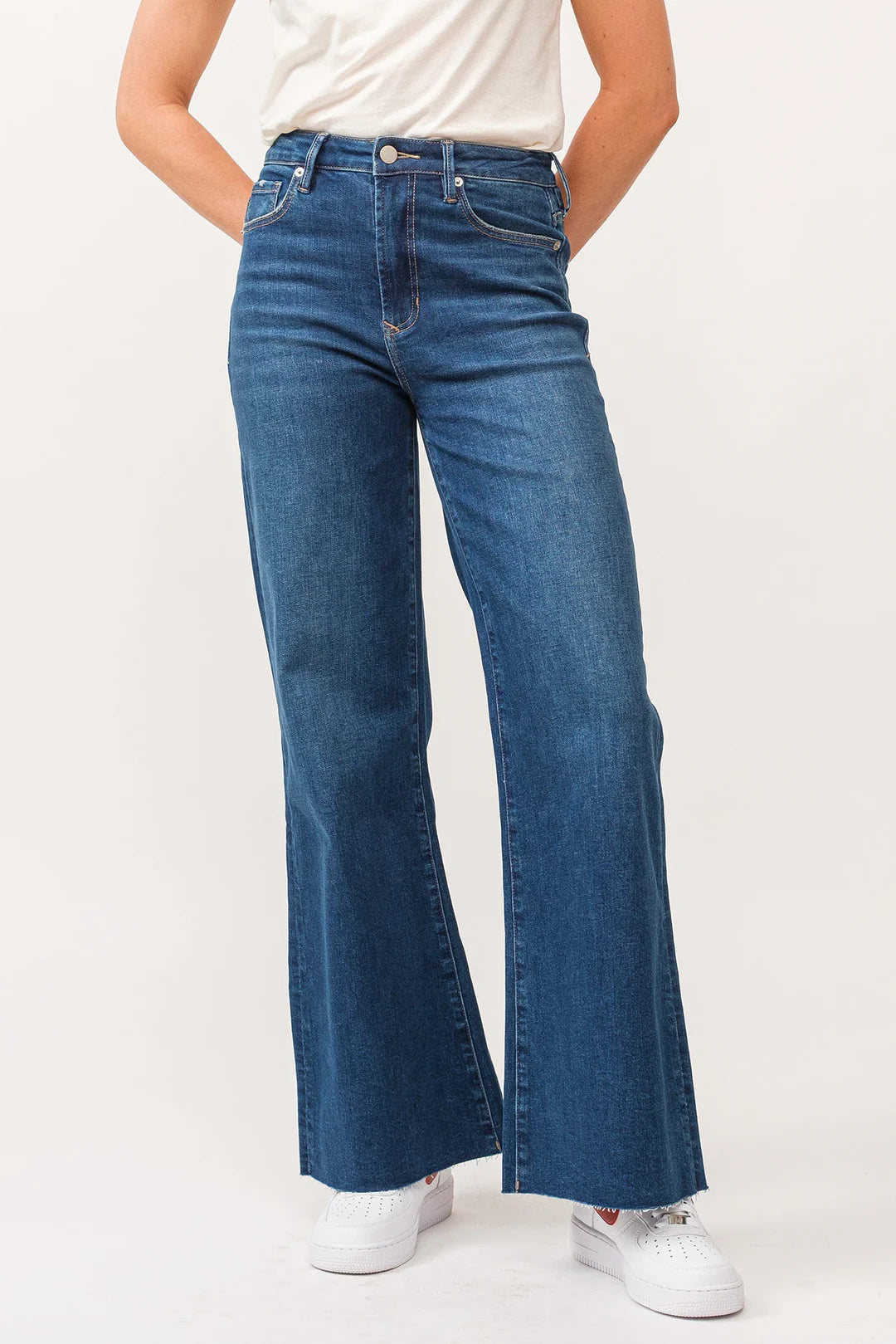 FIONA HIGH RISE RAW CUT HEM WIDE LEG JEANS BOREALIS