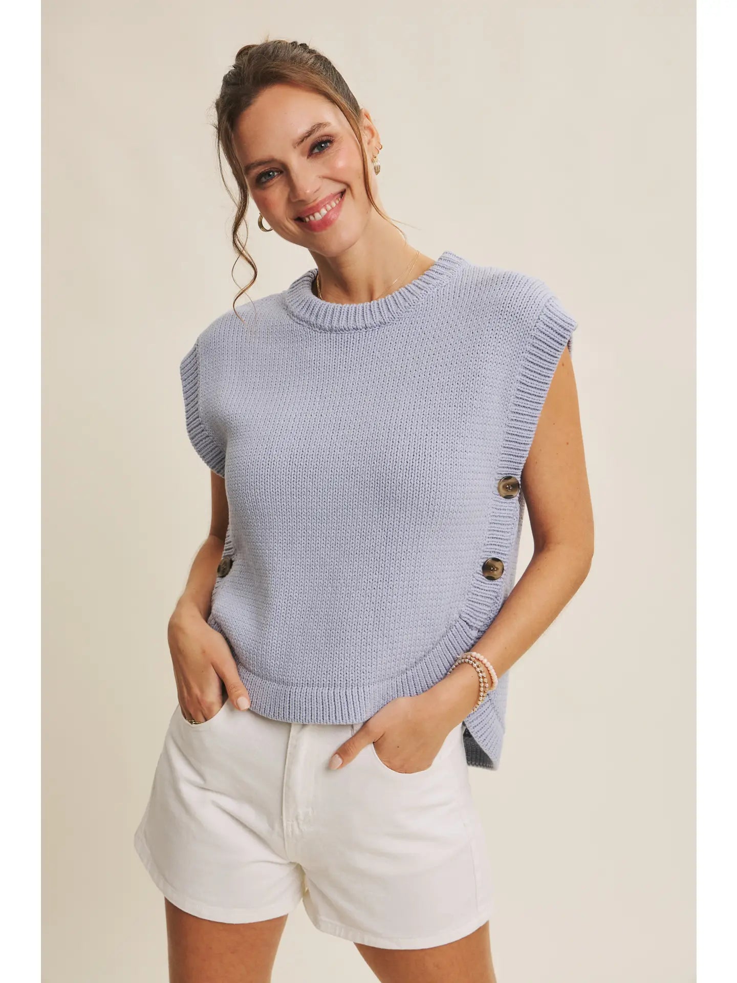 All-Year Round Essential Side Button Sweater Vest Top