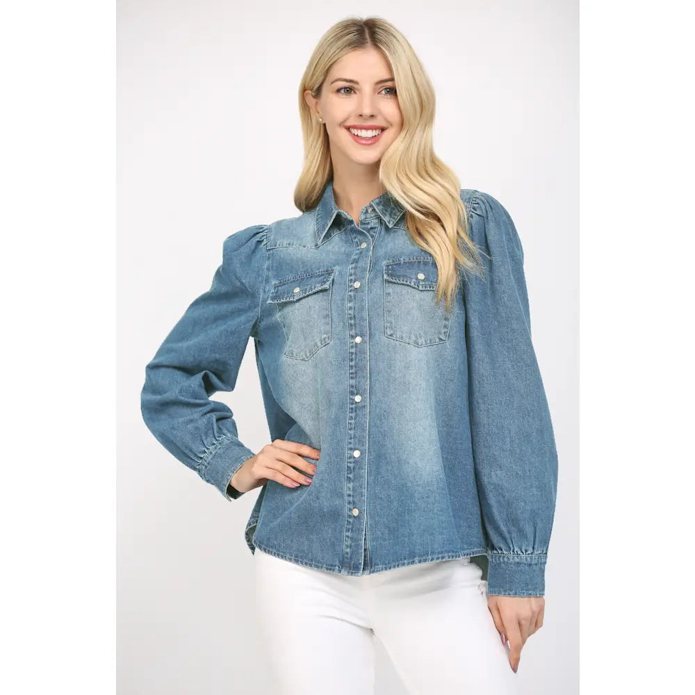 Puff Slv Denim Shirt