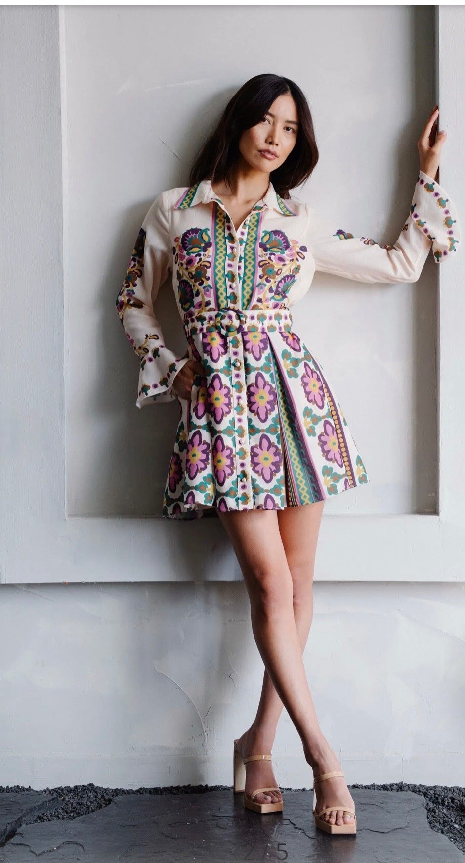 Maris Mixed Print Long Sleeve Shirtdress