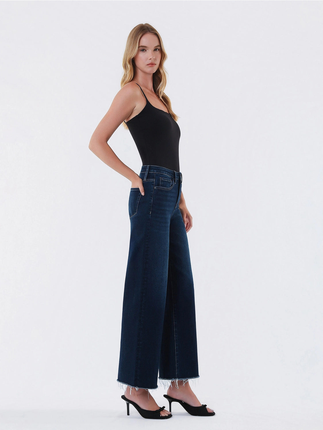 Olivia High Rise Dark Wash Ankle Wide Leg Jeans