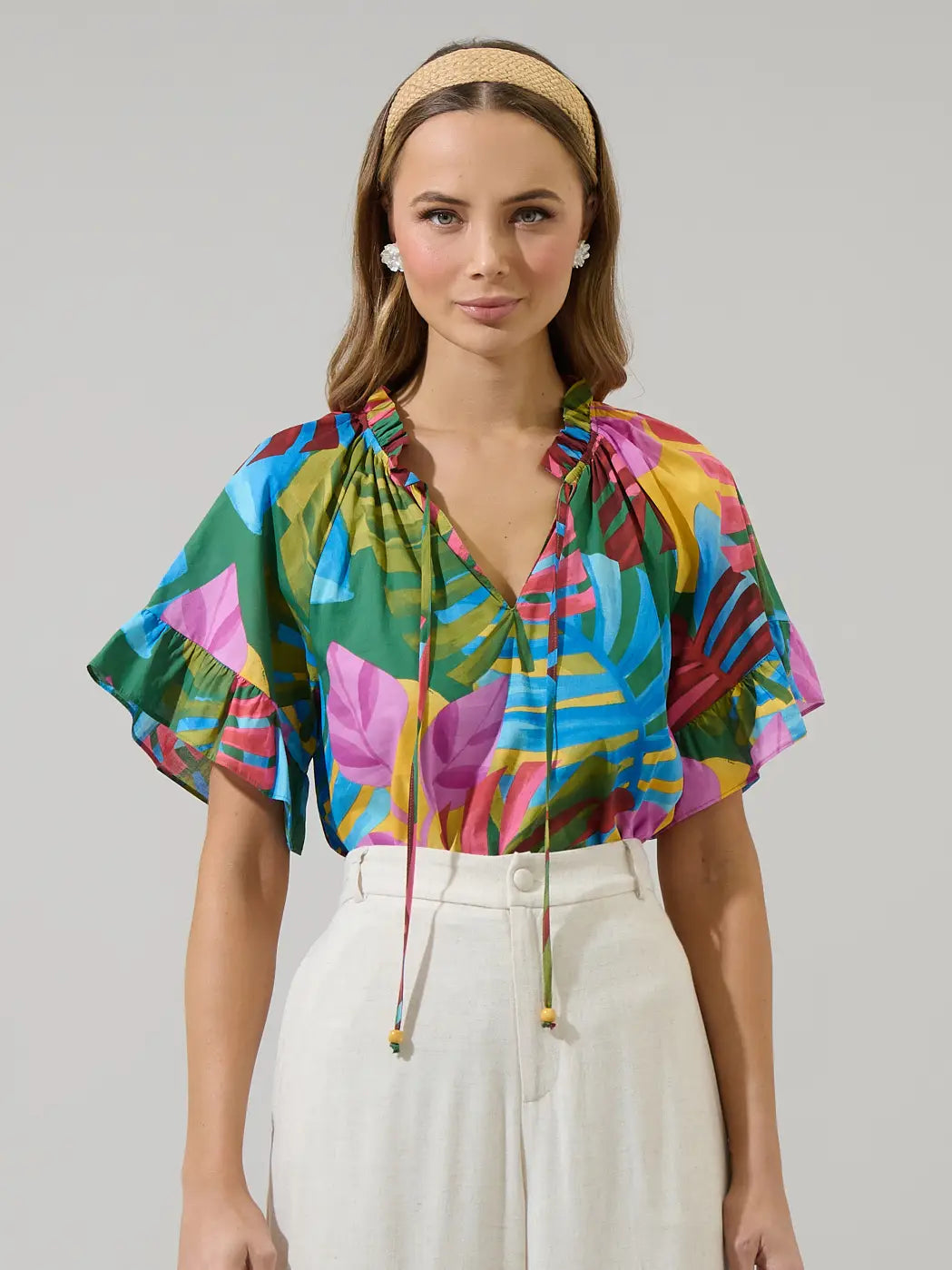 Novi Tropical Erie Split Neck Top