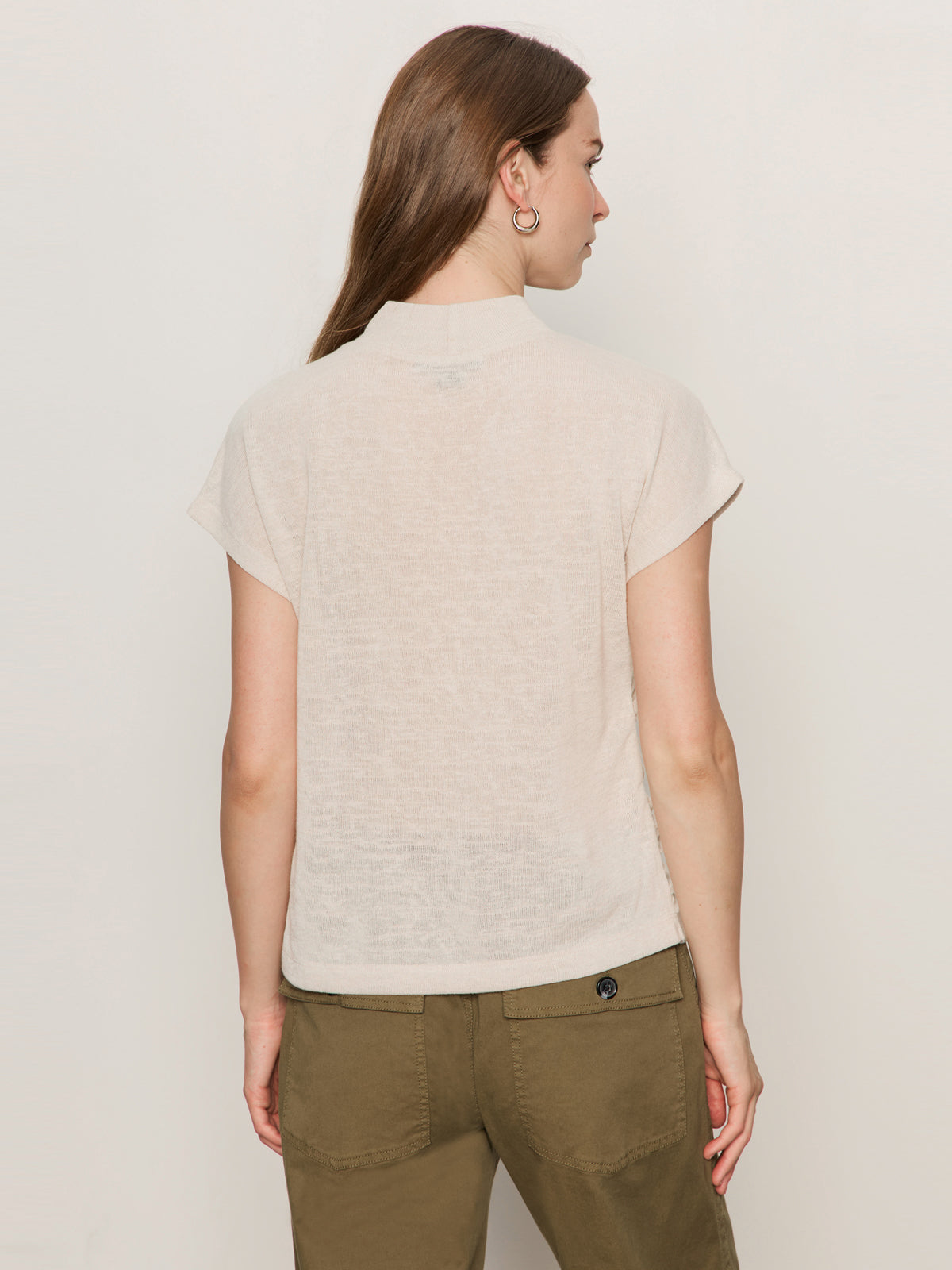 DRAPED SLEEVELESS MOCK NECK TOP MOTHER OF PEARL