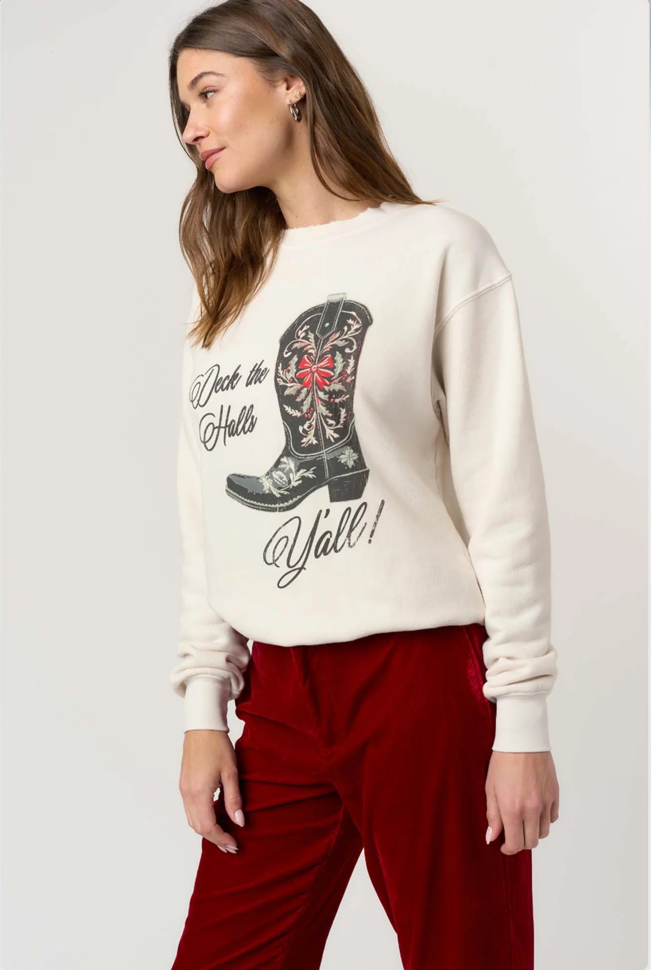 DECK THE HALLS Y'ALL SWEATSHIRT - VINTAGE WHITE