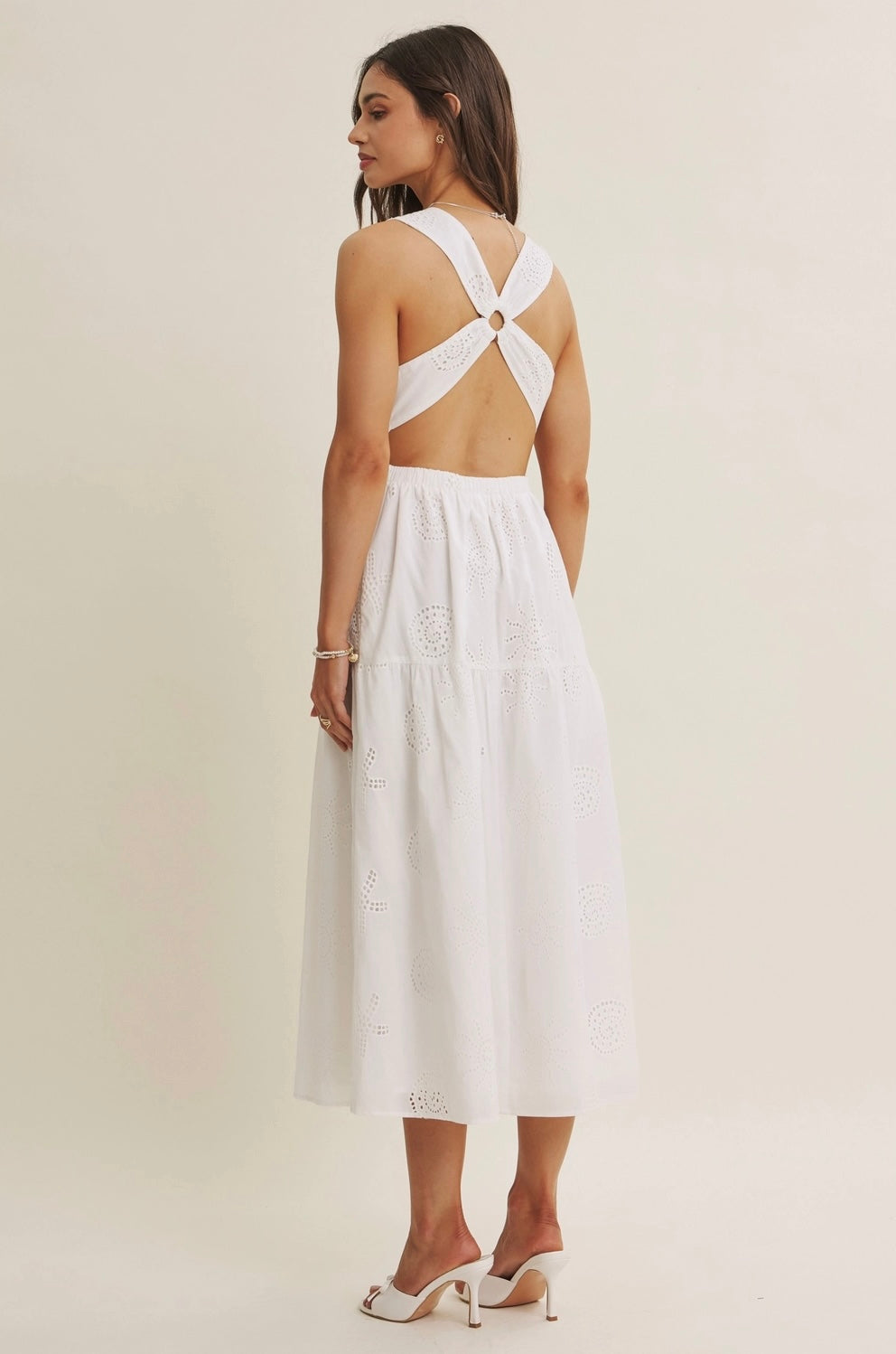 Sea Waves Seashell Eyelet Midi with Criss Cross Open Back