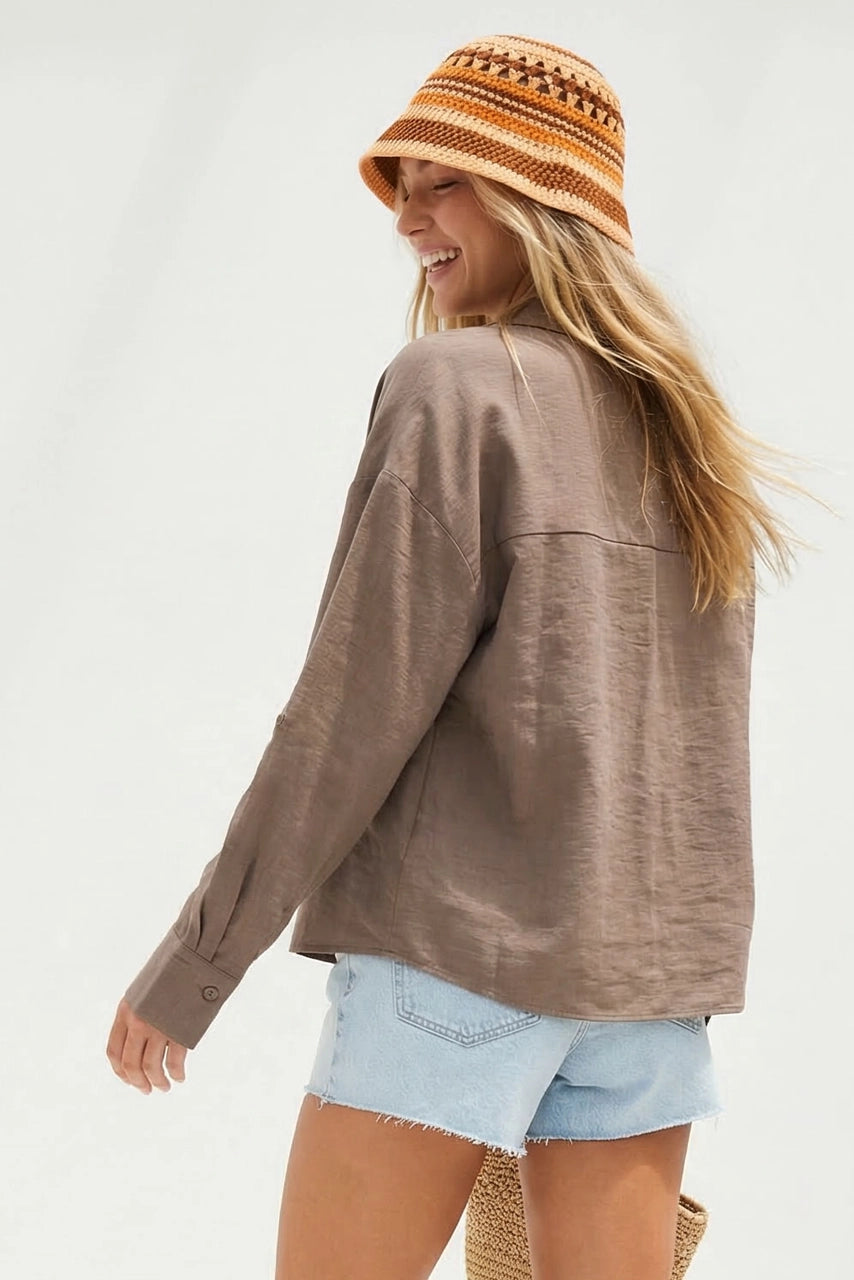 Linen Blend Rolled Sleeve Shirt