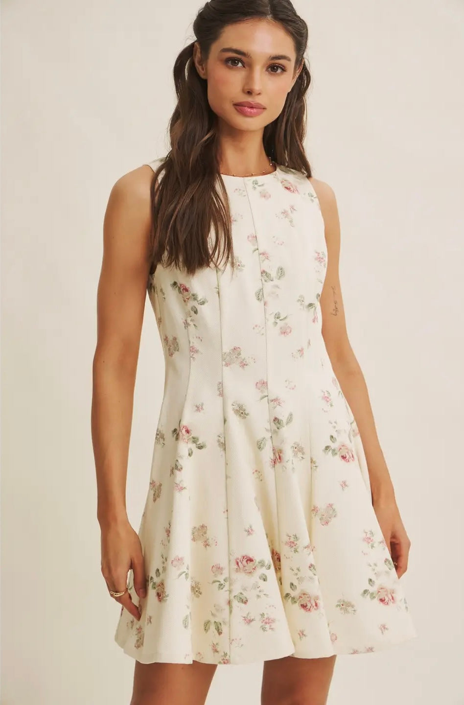 English Rose Fit and Flare Cotton Mini with Metal Zipper