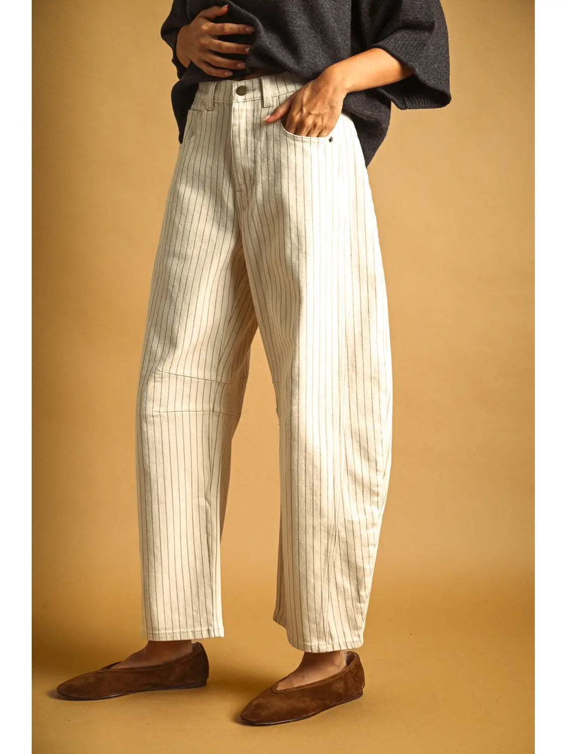 Pinstriped Pattern Barrel Pants