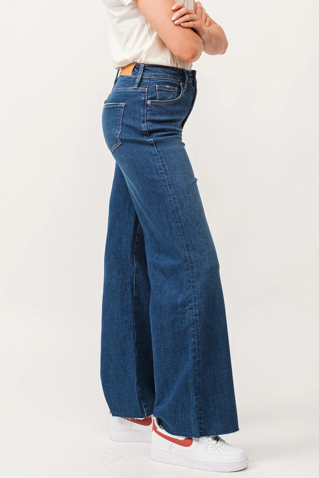 FIONA HIGH RISE RAW CUT HEM WIDE LEG JEANS BOREALIS