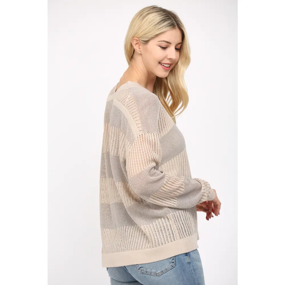 Contrast Glitter Panel Open Knit Sweater