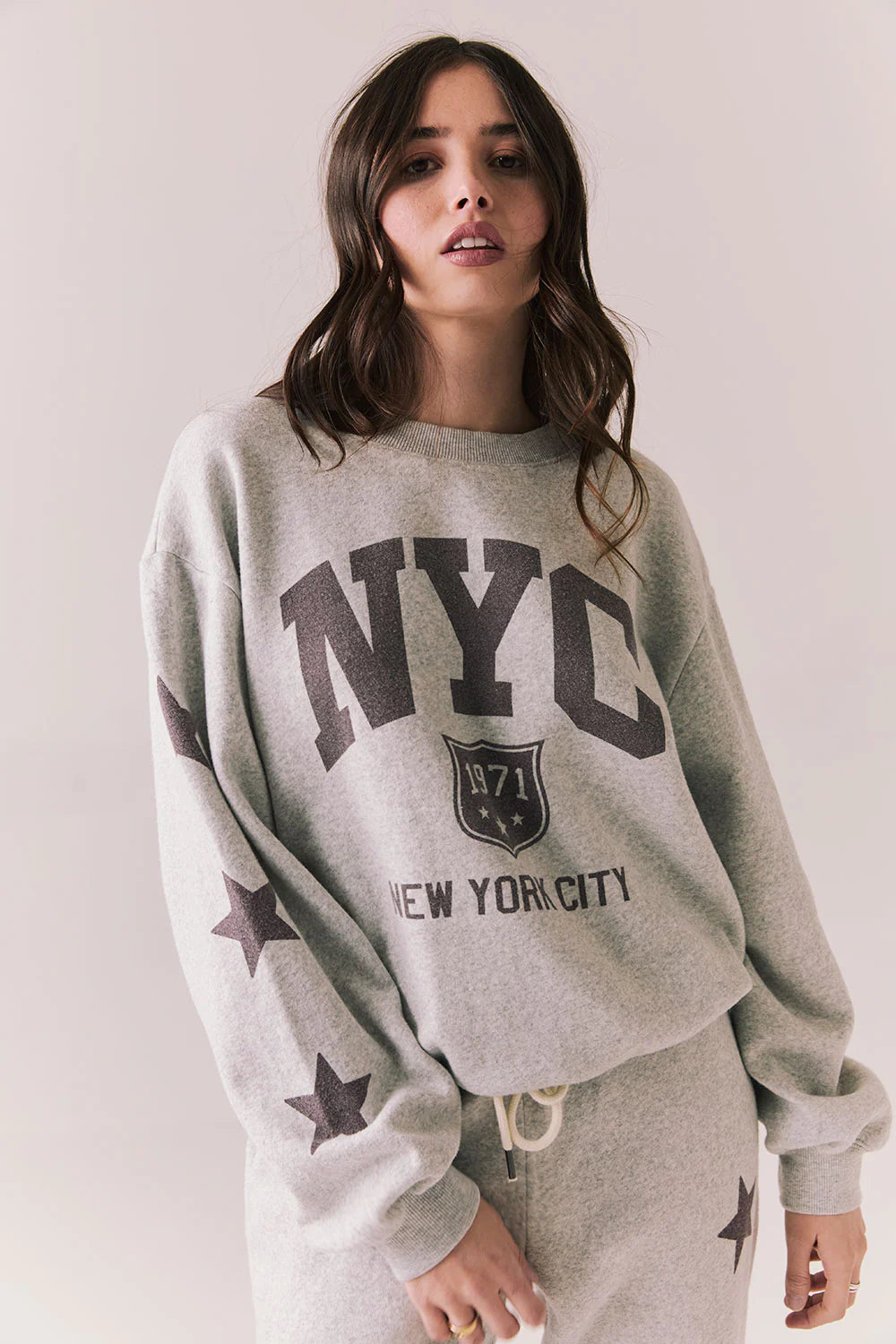 NYC Stars Pullover – Heather Grey Cotton Fleece with Star Sleeves